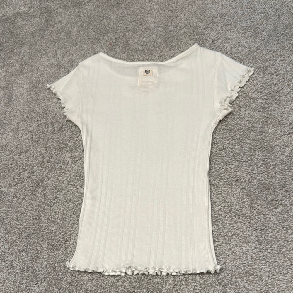 White Ribbed Top with Ruffle Sleeves - Picture 3 of 3